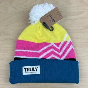 Truly Hard Seltzer Winter Beanie Pom Hat Blue Pink Yellow Logo NWT!